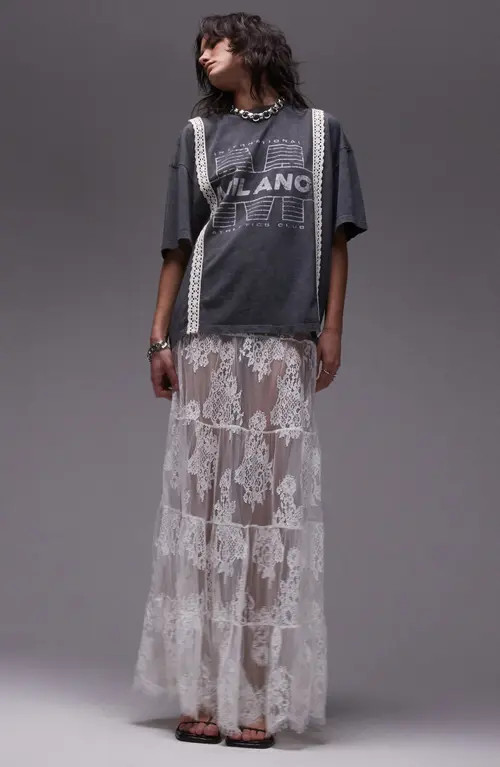 Topshop Tiered Sheer Lace Maxi Skirt in Ivory at Nordstrom, Size 4 Us | Nordstrom