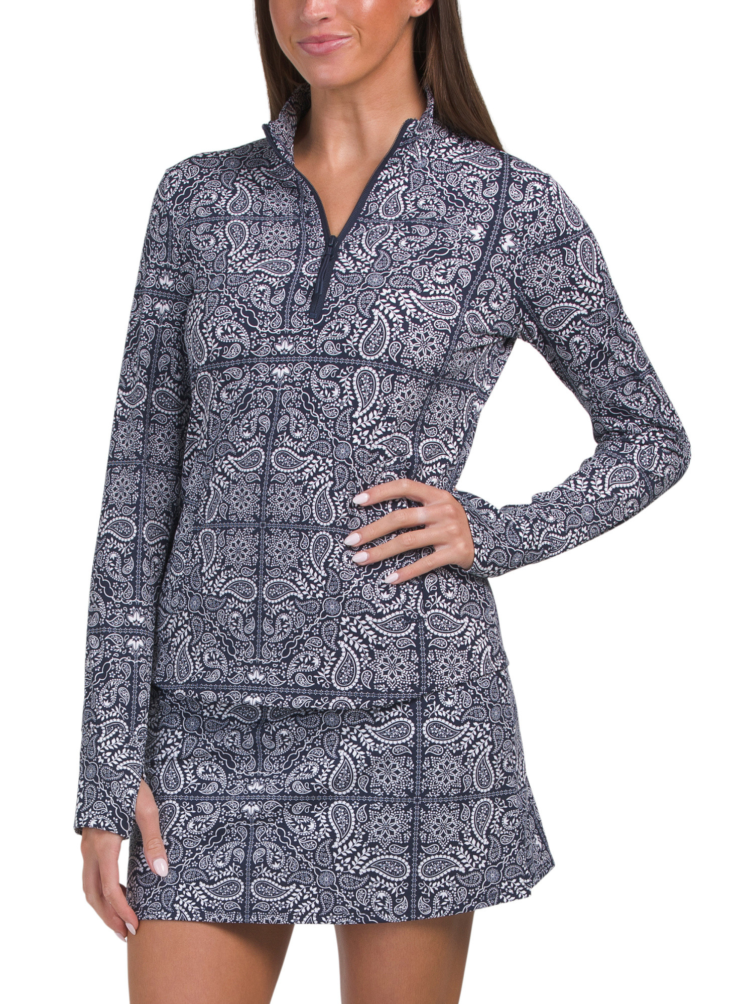 Printed Active Quarter Zip Jacket And Skort Collection | TJ Maxx