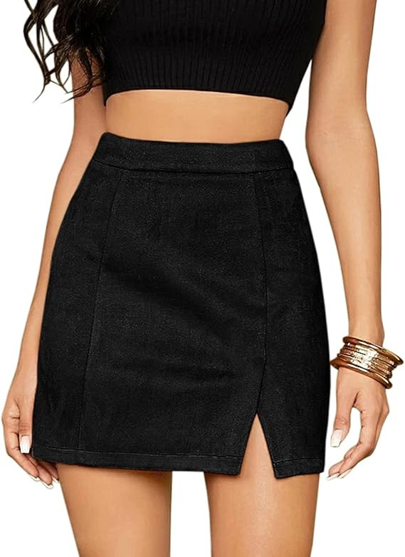 ioiom Women's Faux Suede High Waist A-line Split Mini Skirt | Amazon (US)