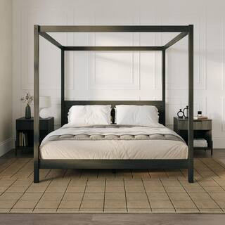 Walker Edison Furniture Company Minimalist Black Wood Frame King Plank Canopy Bed HD9870 - The Ho... | The Home Depot