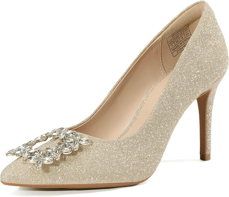 DREAM PAIRS Women's High Heels Wedding Rhinestone Pumps Closed Toe Stiletto Sparkly Sexy Pointed ... | Amazon (US)