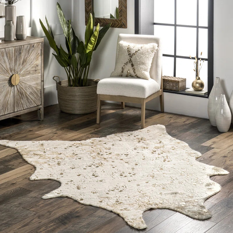 Kirksey Animal Print Contemporary Faux Cowhide Area Rug in Off-White | Wayfair North America