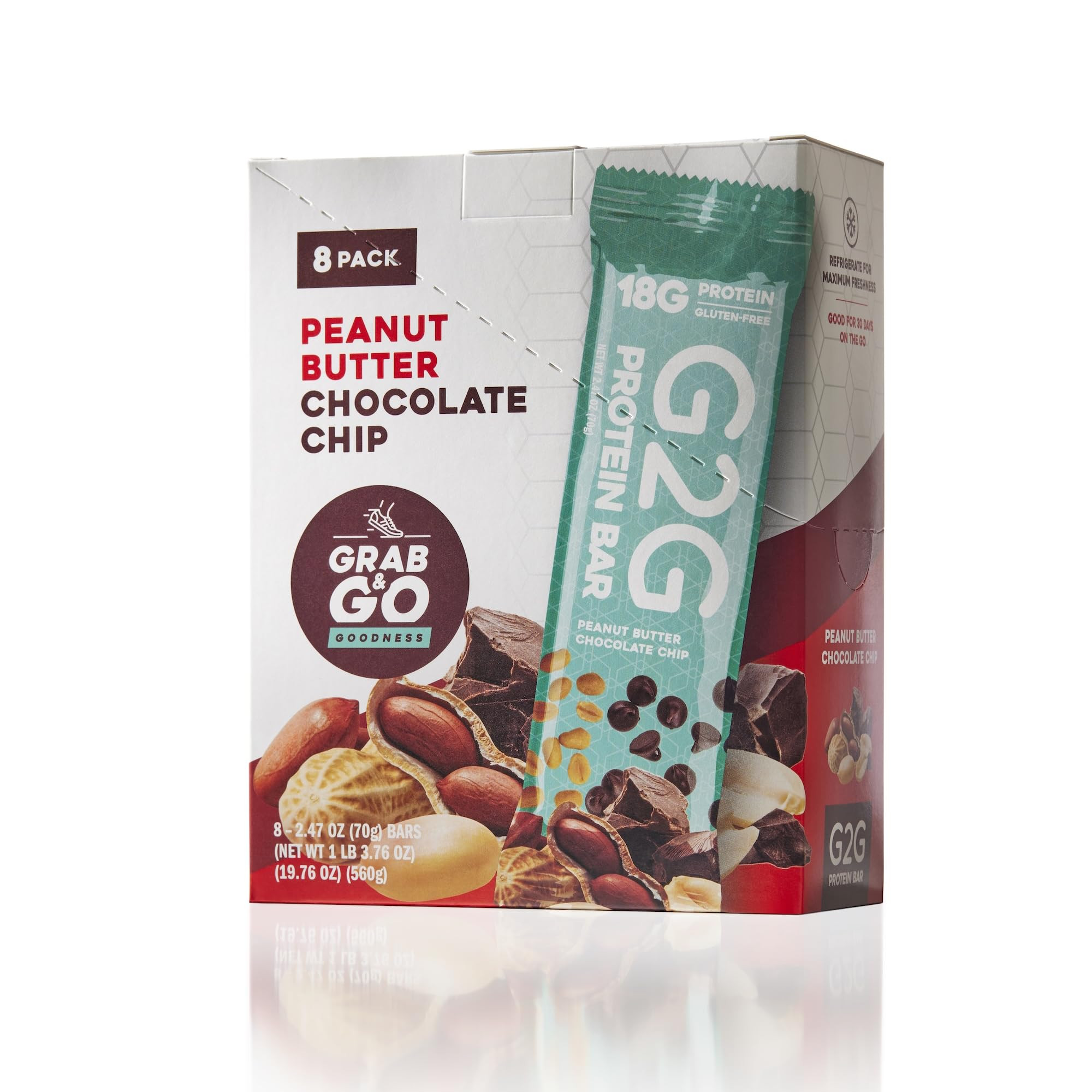 G2G Protein Bar, Peanut Butter Chocolate Chip, Real Food, Refrigerated for Freshness, Healthy Sna... | Amazon (US)