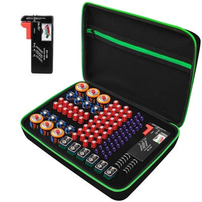 Etokfoks Battery Organizer Storage Case with Tester Holds 111 AA AAA C D 9V Button Batteries Mesh Bag Water Resistant Black Green 1 Piece | Target