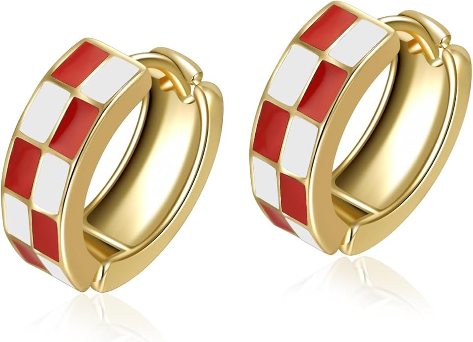 Sriomu Chic Checker Small Hoop Cartilage Earrings Teacher Earrings for Women；White Black Enamel... | Amazon (US)