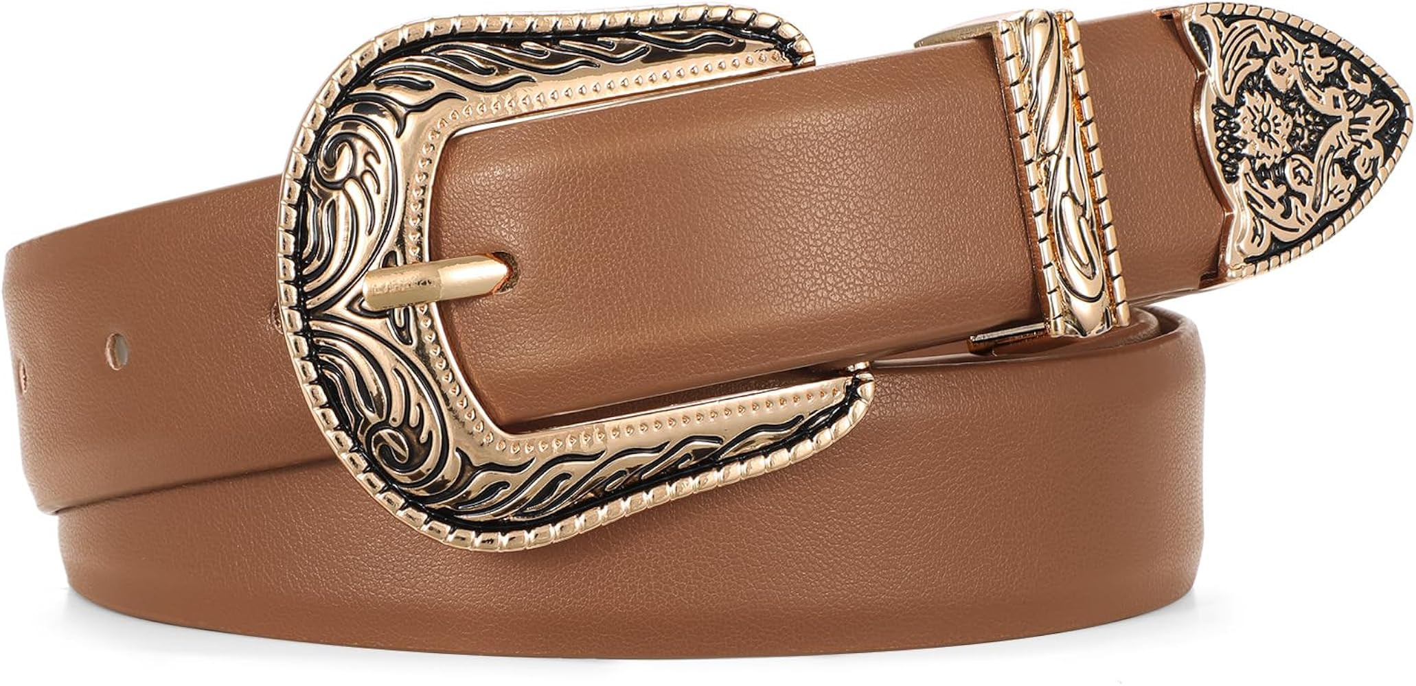 SUOSDEY Western Women Leather Belts for Jeans Dresses with Vintage Metal Buckle | Amazon (US)