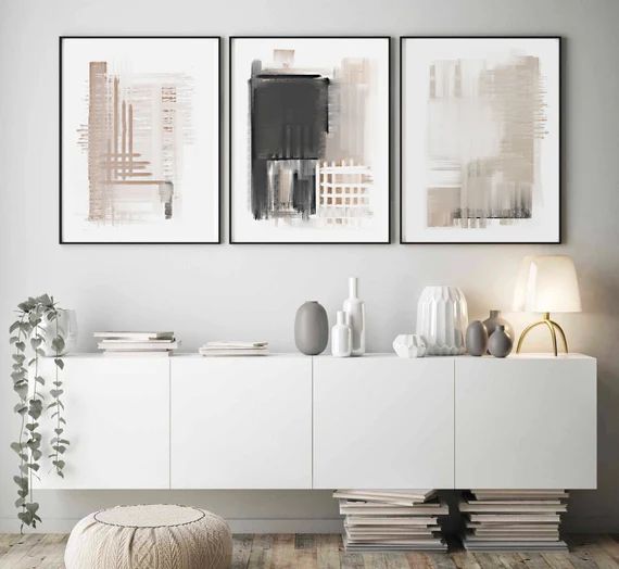 Neutral Wall Art Set of 3 Prints Printable Abstract Painting - Etsy | Etsy (US)
