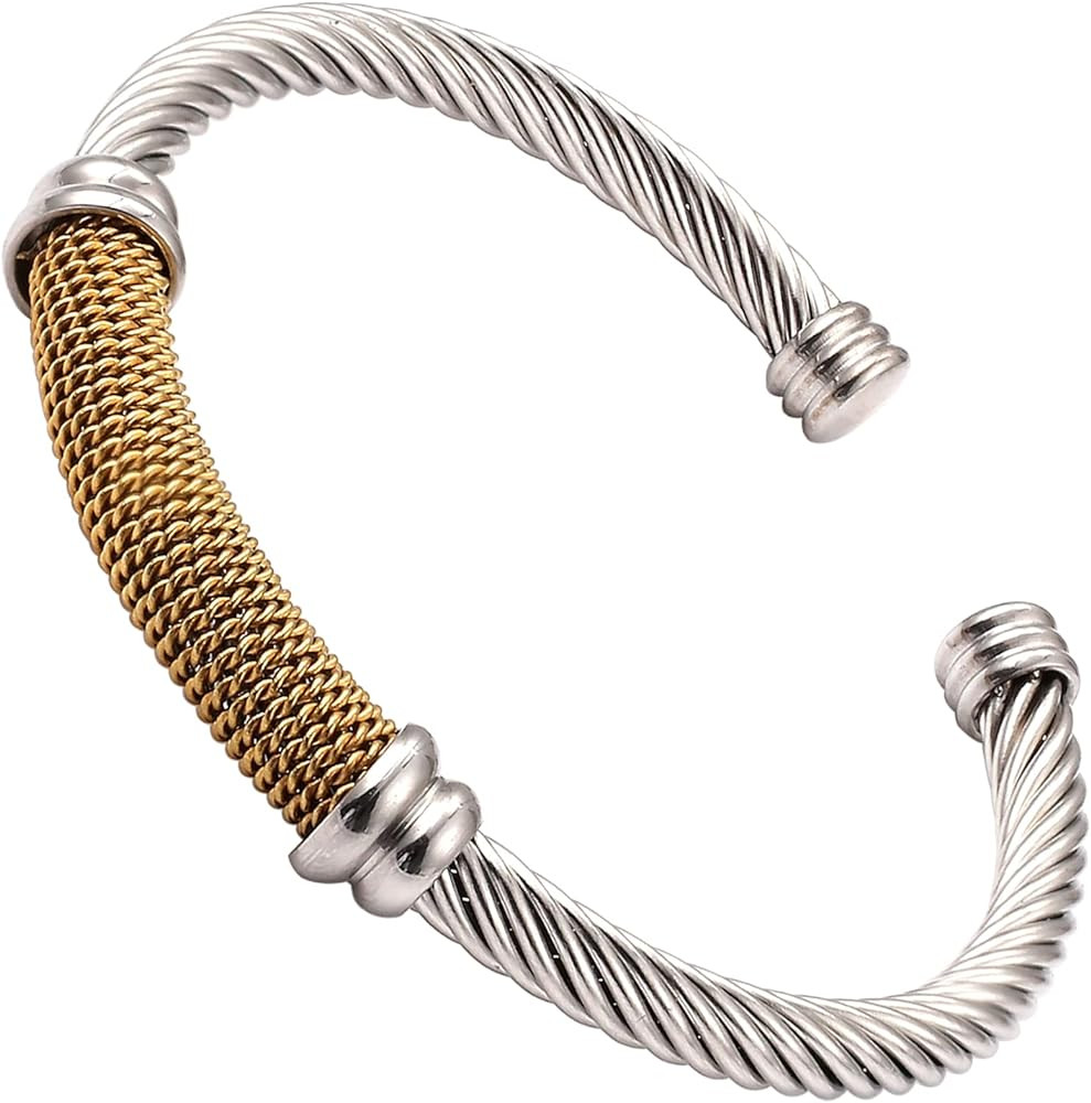Cable Bracelet for Women Cuff Twisted Wire Vintage ladies bangle bracelets Elastic Adjustable Sta... | Amazon (US)