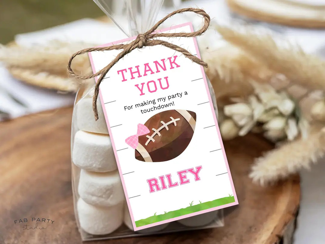 Pink Football Birthday Favor Tag Template | Girls Sports Thank You Tag | Editable Printable Gift ... | Etsy (US)