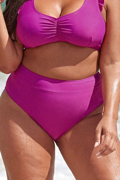 Amira Fuchsia High Waisted Plus Size Bikini Bottom | Cupshe