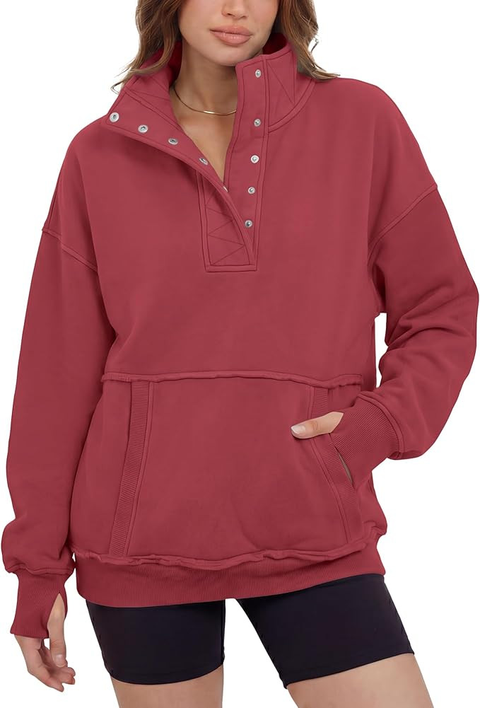 Gacaky Sweatshirts for Women Oversized Fleece Henley Neck Pullover Tops Fashion Clothes with Pock... | Amazon (US)