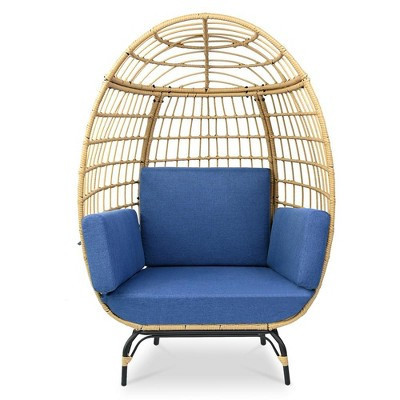 SereneLife Wicker Egg Chair with Cushions - Steel Frame - Navy | Target