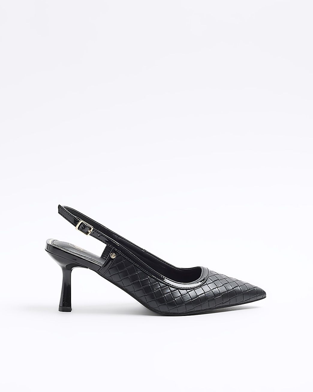 Black weave heeled court shoes | River Island (UK & IE)