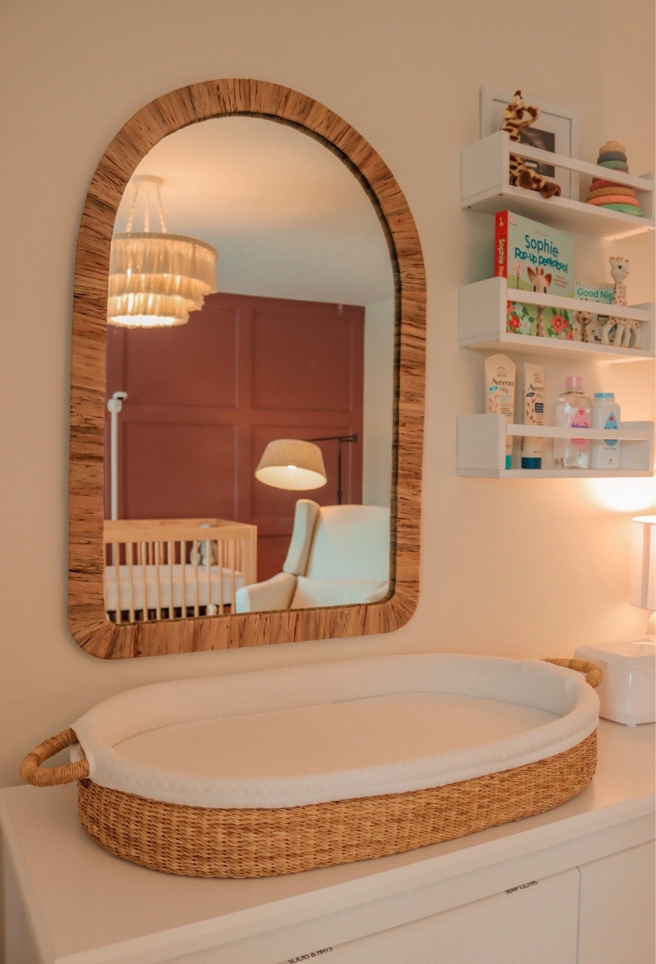 Nursery changing station
Mirror
Bookshelf
Wipe warmer 
Crib
Chair
Nanit camera
Baby girl
Baby boy
Pregnant
Nursing 

#LTKKids #LTKBump #LTKBaby