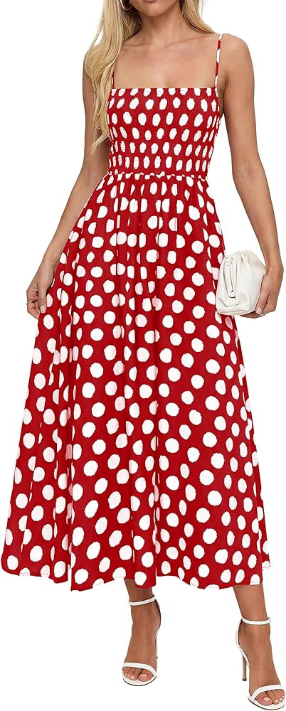 PRETTYGARDEN Womens Polka Dot Dress 2026 Summer Spaghetti Strap Smocked Sundress Beach Vacation W... | Amazon (US)