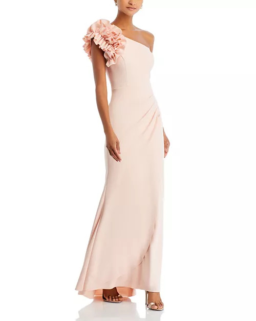 One Shoulder Ruffle Crepe Gown - Exclusive | Bloomingdale's (US)