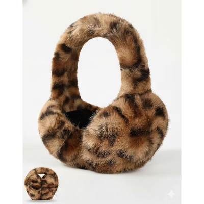 FAAYFIAN Deep Leopard Faux Fur Womens Ear Warmer, Soft Foldable Fluffy Ear Muffs Headband Winter Warmers for Cold Weather | Target