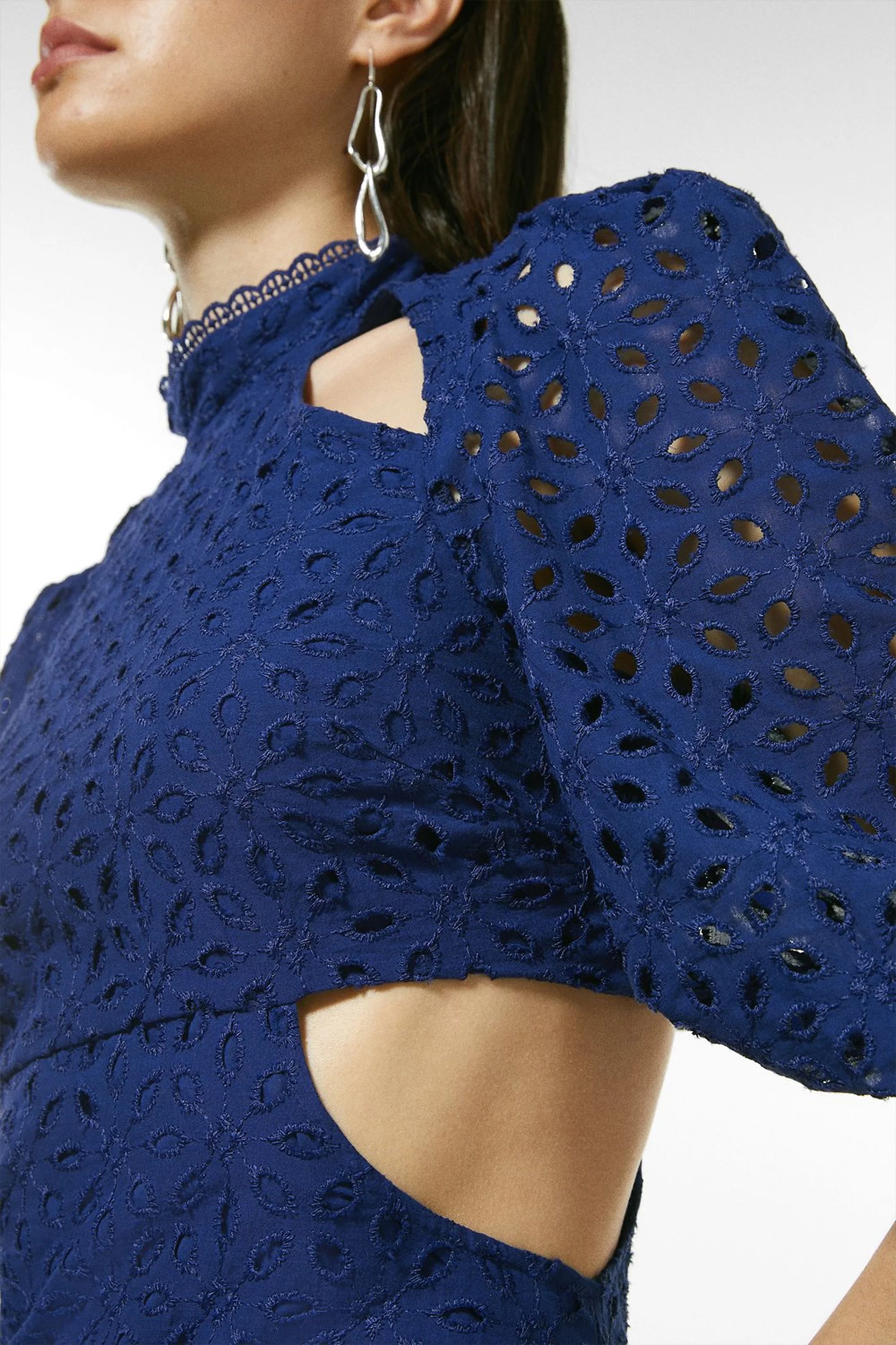 Cotton Broderie Cut Out Woven Mini Dress | Karen Millen UK & IE