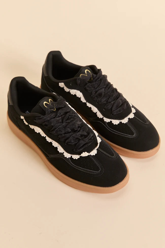 Tiffany Black Lace Trim Sneakers | Pink Lily