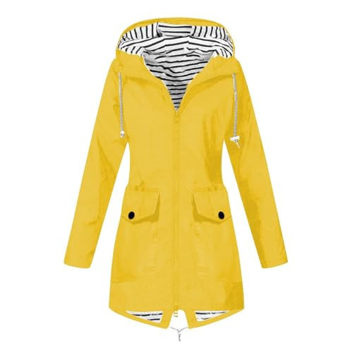 Light Jackets for Women, Daily Deals Solid Stripe Rain Jacket Outdoor Plus Waterproof Hooded Raincoat Windproof Ladies Coats Travel Woman Long Fall Jackets (5XL, Yellow) | Amazon (US)