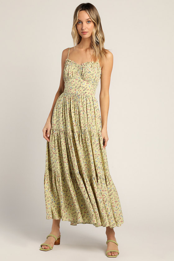 Spring Sensation Light Green Floral Print Tiered Maxi Dress | Lulus (US)