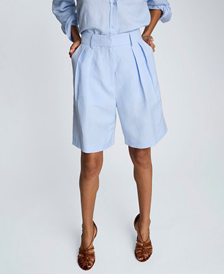 Women's High Rise Pleated Linen Blend Shorts | Macy's