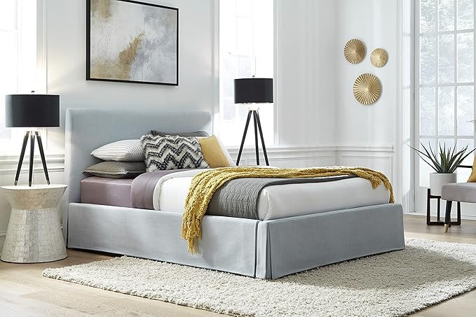 Modus Furniture Solid Wood Upholstered Panel Bed, California King, Shelby - Sky | Amazon (US)