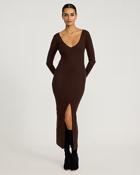 Airy Soft V-Neck Long Sleeve Maxi Sweater Dress | Express