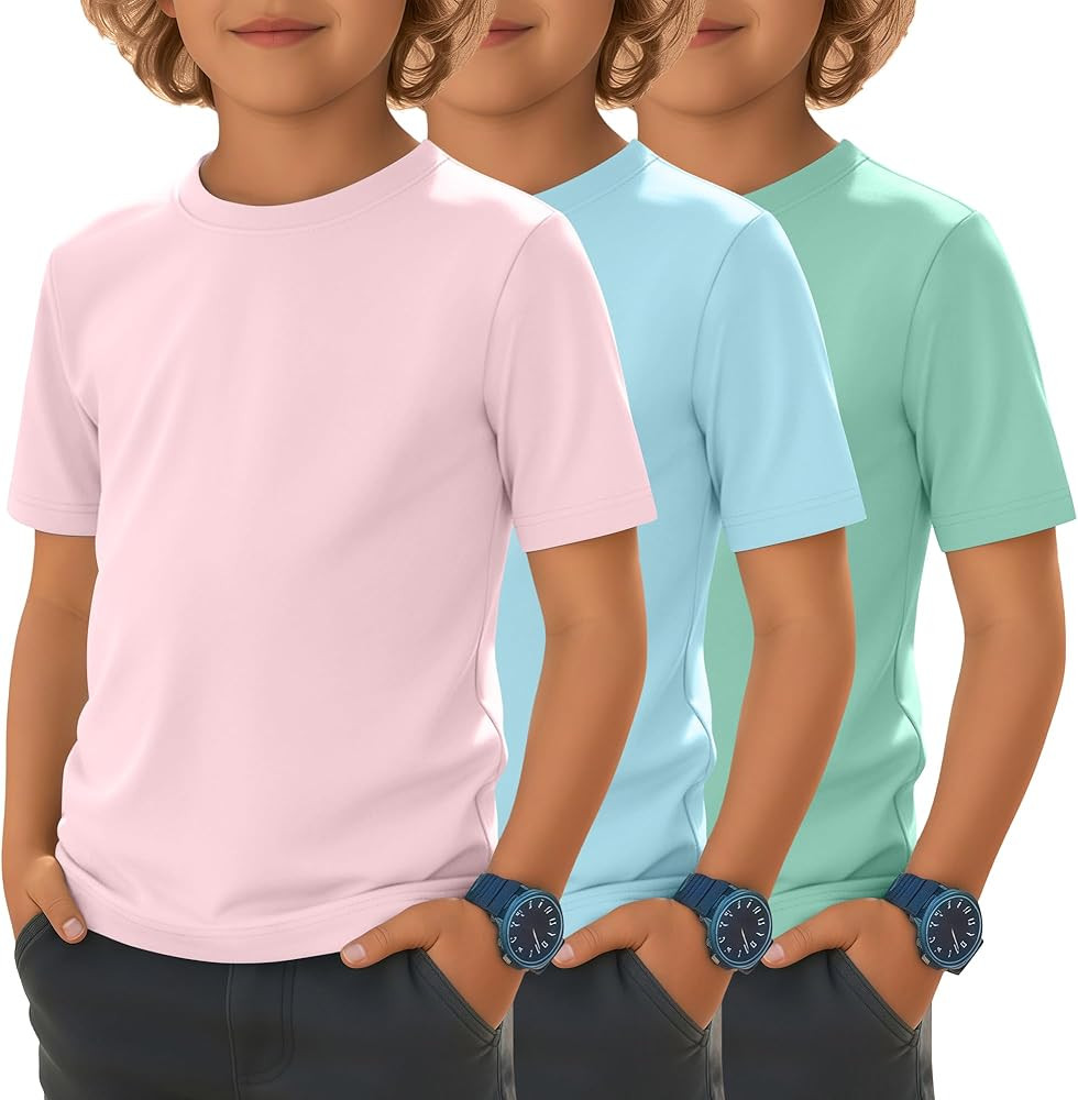 3 Pack Boys Short Sleeve Shirts Crew Neck Sun Protection Quick Drying Tops UPF 50+ Soft Rash Guar... | Amazon (US)