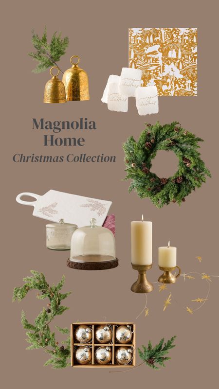 Magnolia Home Holiday Collection is available!

Gorgeous greenery! Love this cedar and Pinecone wreath. The cake stand with cloche is perfect for this time of year but can be used year round!

Brass pillar candle holders
Etched brass bells
Brass star garland
Etched cutting board
Christmas decor
Magnolia home


#LTKsalealert #LTKHoliday #LTKhome