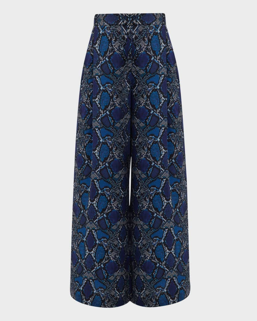 Vivian Snakeskin-Print High-Rise Wide-Leg Pants | Neiman Marcus