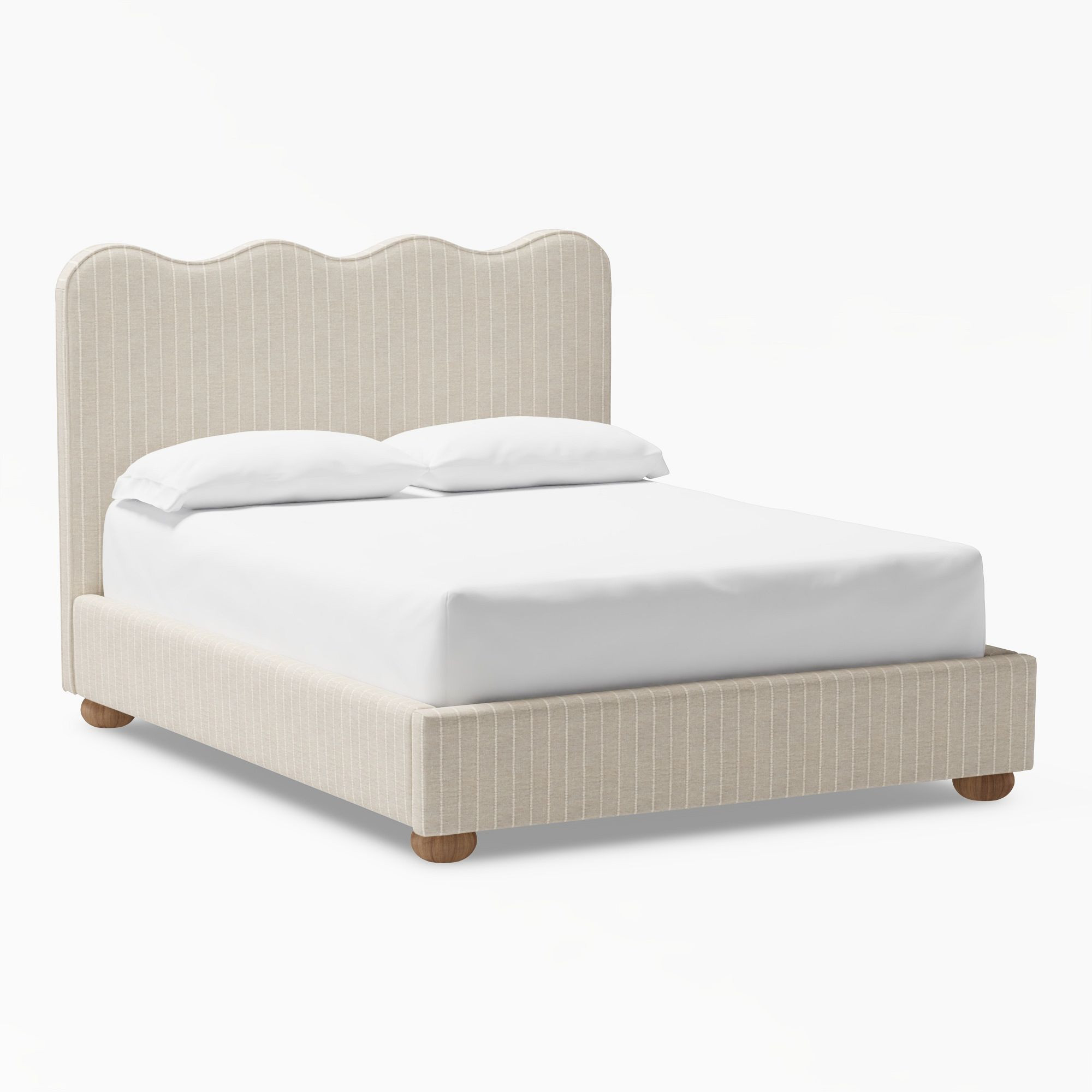 Millie Wavy Upholstered Classic Bed, Queen, Perf Textured Stripe Natural | Pottery Barn Teen