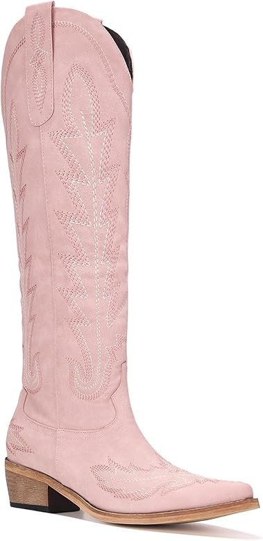 Womens Cowboy Boots Knee High Boots Pointy Toe Women's Western Boots Side Zipper Chunky Heel Cowg... | Amazon (US)