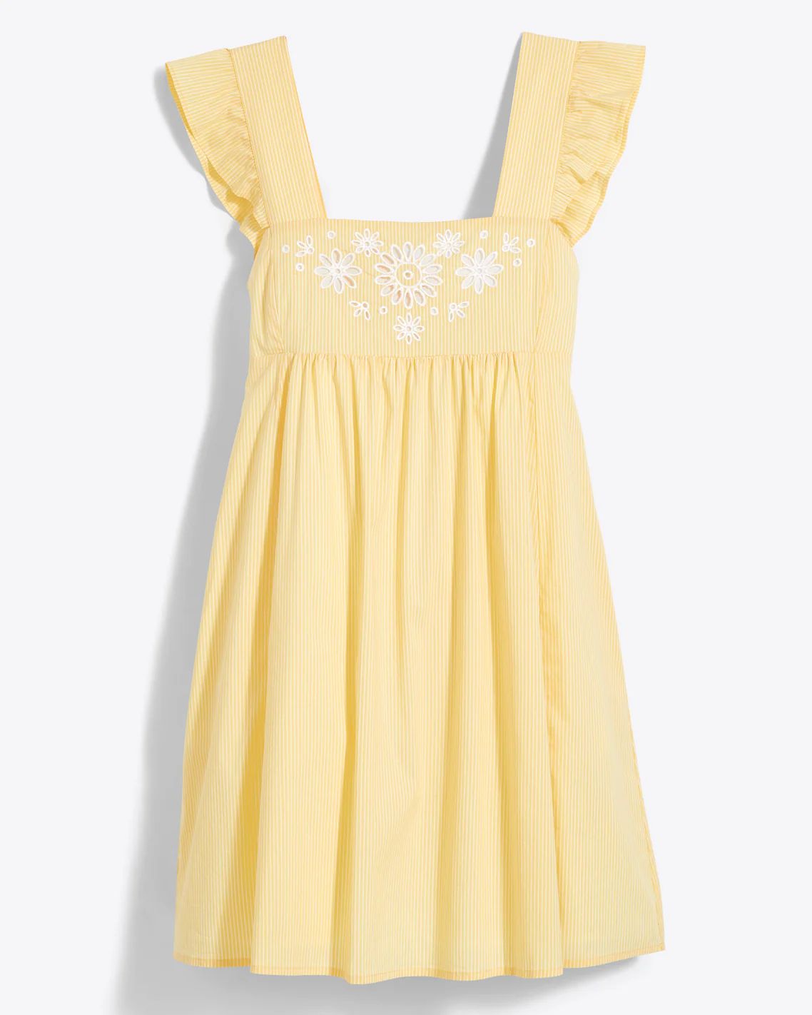 Maddie Embroidered Babydoll Dress in Yellow Stripe | Draper James (US)