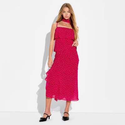 Women's Chiffon Scarf Square Neck Cami - Wild Fable™ Red Polka Dots M | Target