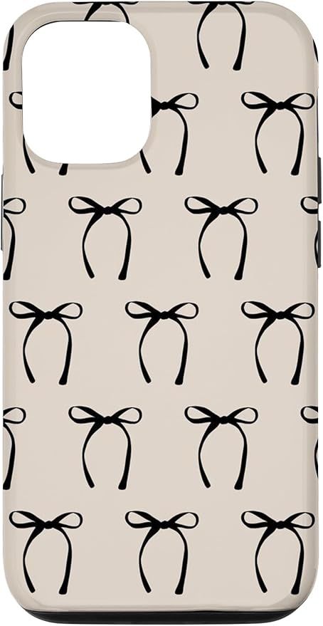 iPhone 14 Pro Aesthetic Black Ribbon Bow On Beige Case | Amazon (US)