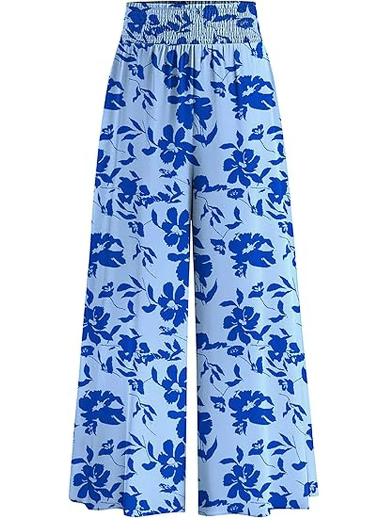 PRETTYGARDEN Women's Summer Flowy Wide Leg Palazzo Pants Dressy Casual Elastic High Waisted Pocke... | Walmart (US)