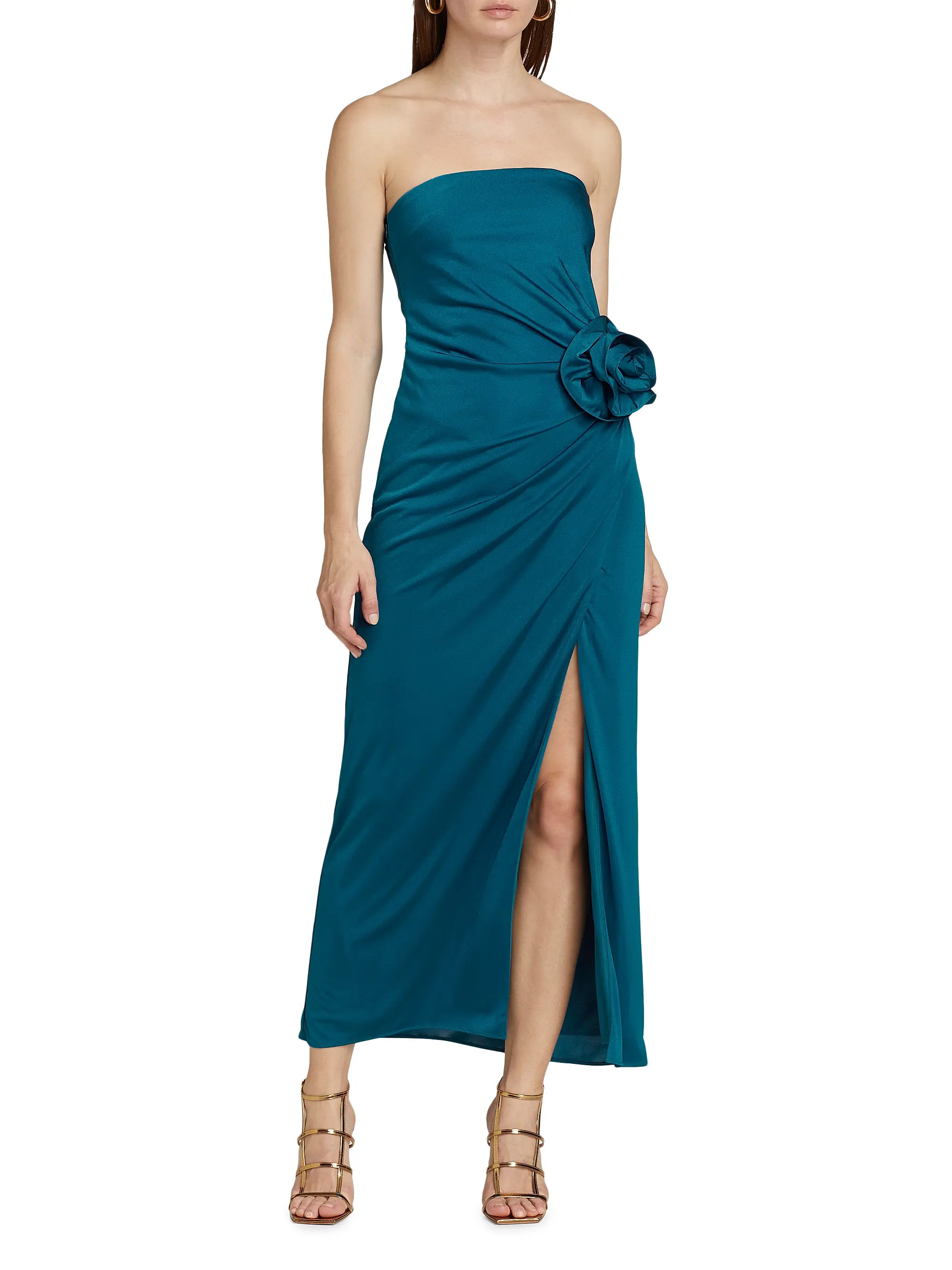 Corinne Strapless Rosette Midi-Dress | Saks Fifth Avenue