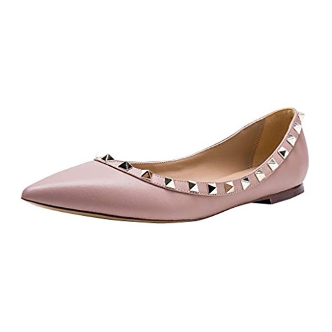Kaitlyn Pan Pointed Toe Studded Ballerina Leather Flats | Amazon (US)