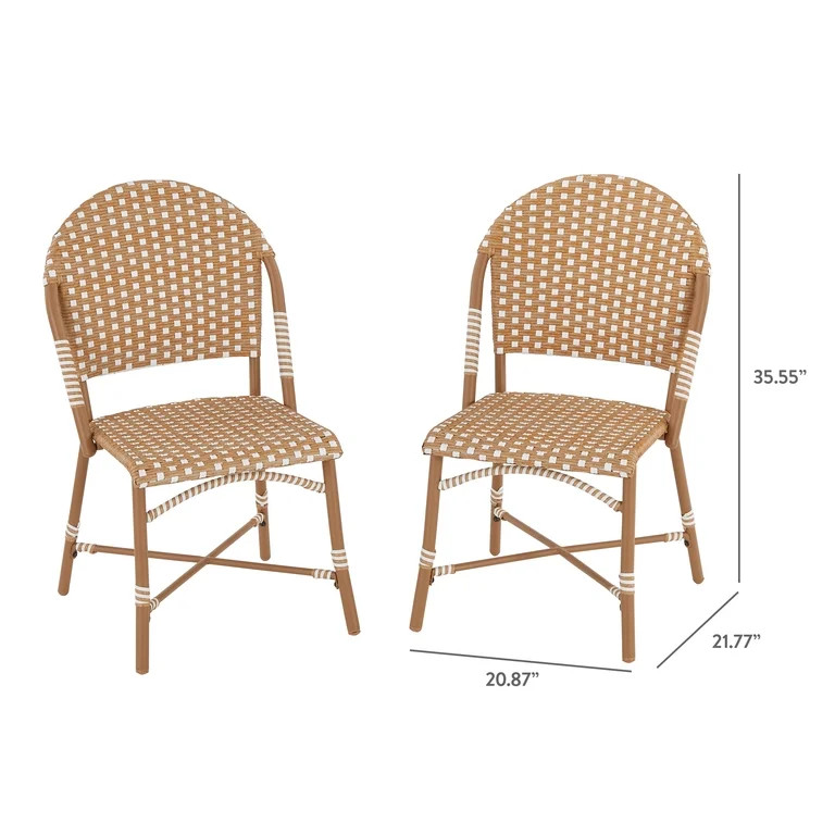 Better Homes & Gardens Lilah Outdoor 2-Piece Wicker Parisian Bistro Chairs, Tan & White | Walmart (US)