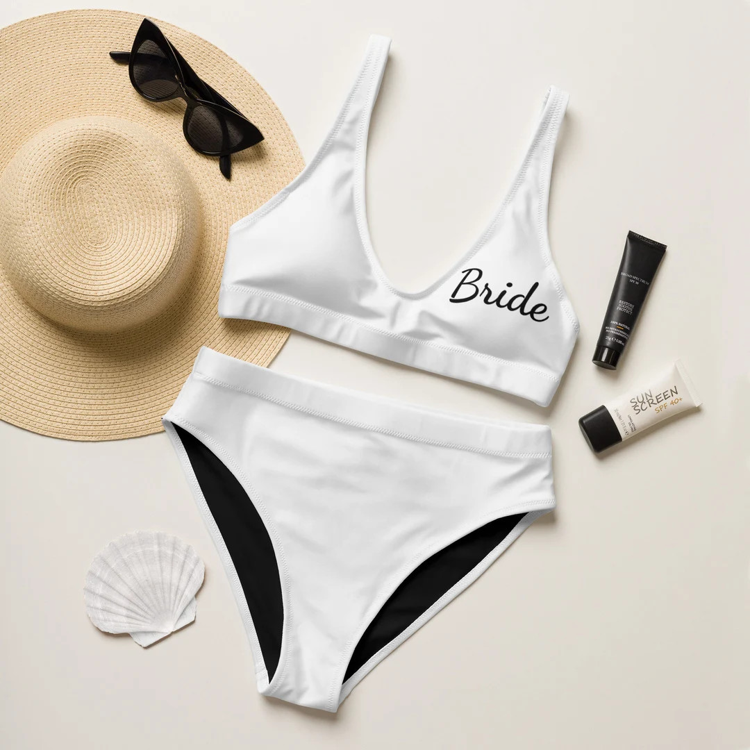 White Bride Swimsuit Personalized Bride Women's Swimwear, Mrs. Honeymoon Two Piece Bathing Suit, ... | Etsy (US)