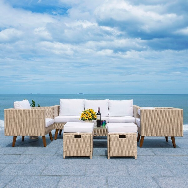 SAFAVIEH Outdoor Living Presla 6-Piece Living Set - Beige/White Cushion | Bed Bath & Beyond