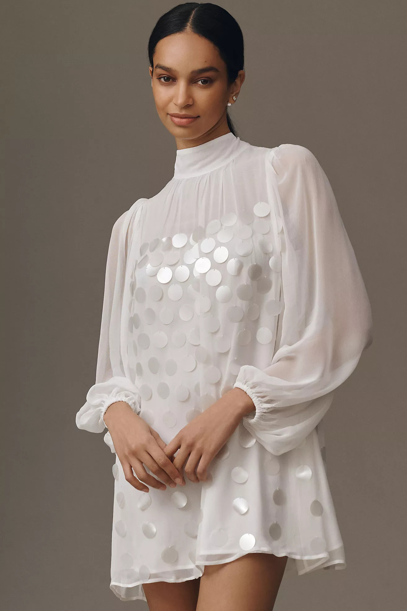 BHLDN High-Neck Sequin Paillette Mini Dress | Anthropologie (US)