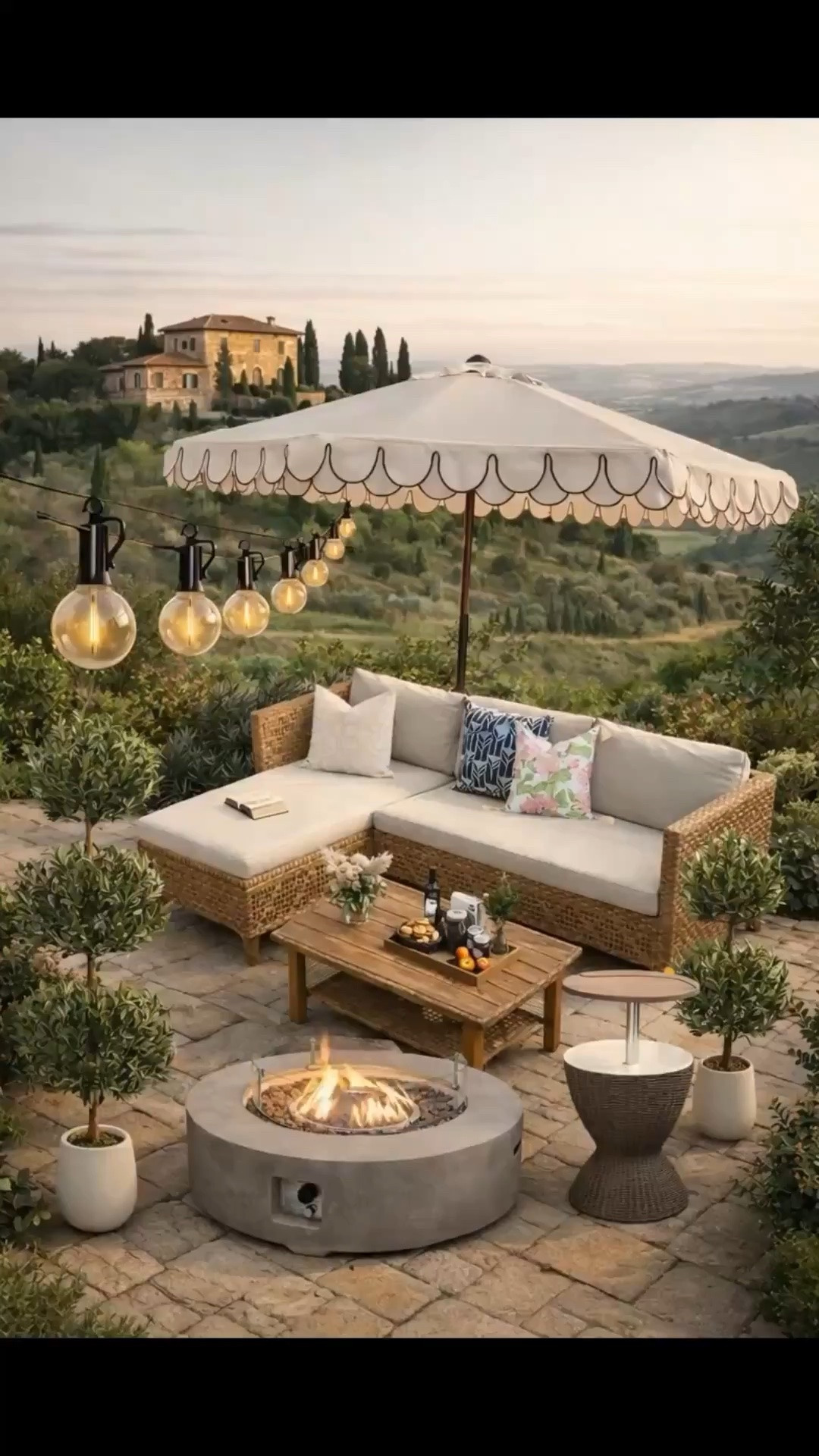 Summer Tuscan Garden Patio Setup 🌿✨ Cozy Outdoor Dining Inspiration Create your own dreamy Tuscan-inspired outdoor space with this warm and inviting patio setup. Featuring a neutral woven chair set, a round dining table styled with fresh flowers and coffee, and soft glowing lanterns, this look brings effortless elegance to any backyard. The striped umbrella and vintage-style string lights add a charming European feel, while layered textures like the patterned outdoor rug and greenery create a cozy, curated aesthetic. Perfect for hosting brunch, evening wine nights, or simply relaxing outdoors in style. #tuscangarden #outdoorliving #patiodecor #gardeninspiration #outdoorentertaining #cozyoutdoor #backyardinspo #europeaninspired #amazonhome #homedecorideas #springdecor #summerpatio #outdoorstyle #neutraldecor #cozyhome #gardenparty #patiostyling #outdoorfurniture #homeinspo #backyardgoals
