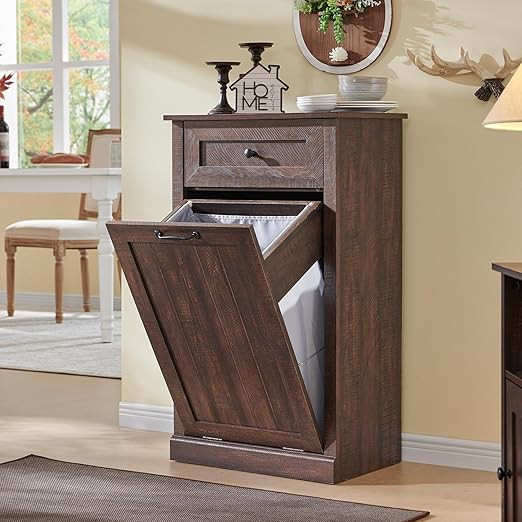 Amazon.com: IFGET Tilt Out Trash Can Cabinet, 10 Gallon Farmhouse Laundry Hamper Cabinet with Dra... | Amazon (US)