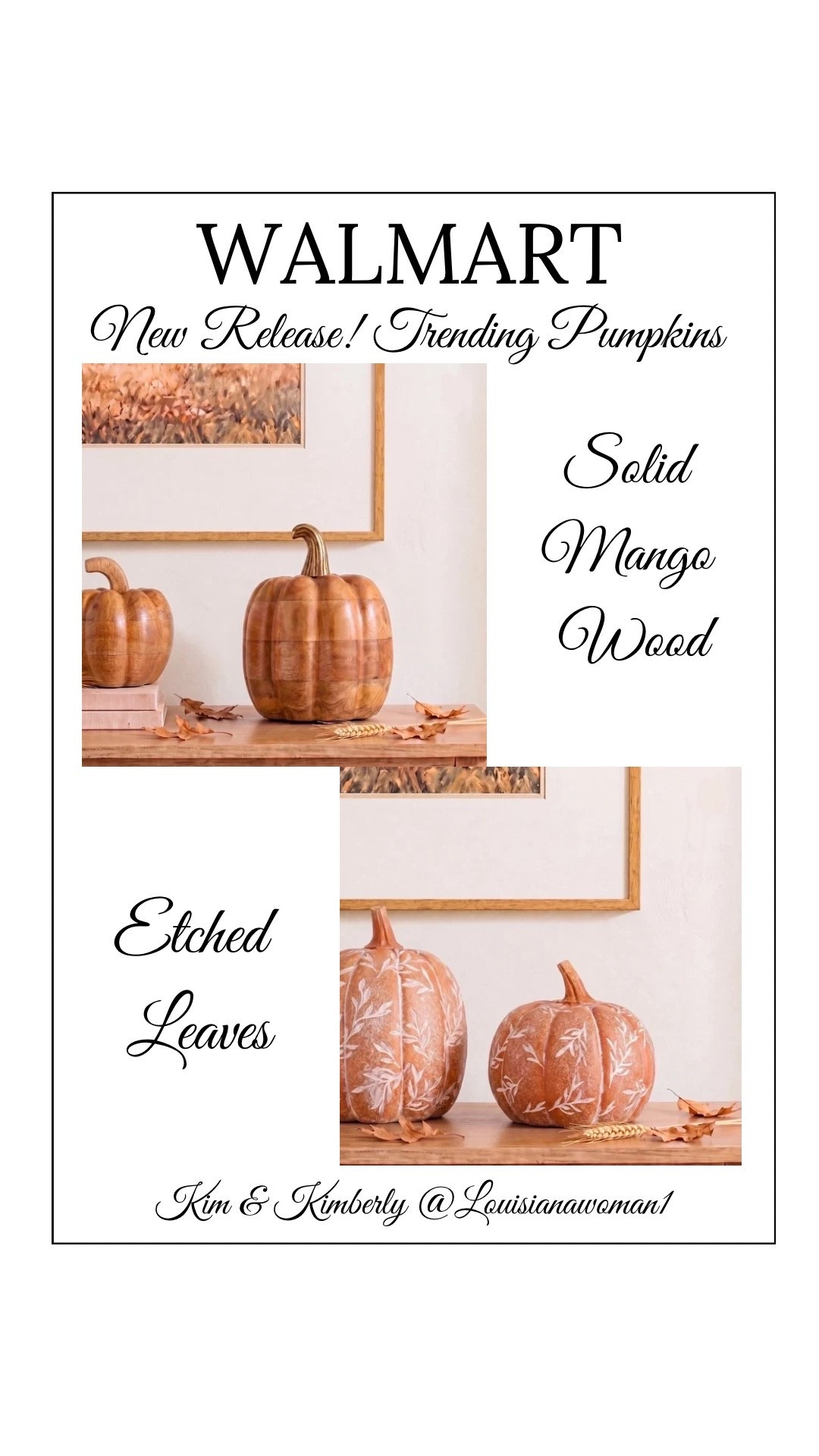 🍂Walmart New Release…Trending Pumpkins…Solid Mango Wood & Etched Leaves!

#LTKSeasonal #LTKHome #LTKdayinmylife