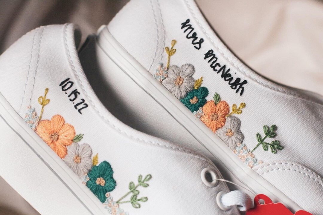 Embroidered Bridal Vans Shoes | Vans for a Bride | Bridal Sneakers | Embroidered Wedding Shoes | Etsy (US)