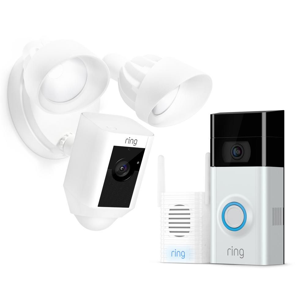 Ring Wireless Video Doorbell 2 with Chime Pro and Floodlight Cam White-8VR9Y7-WEN0 - The Home Dep... | The Home Depot