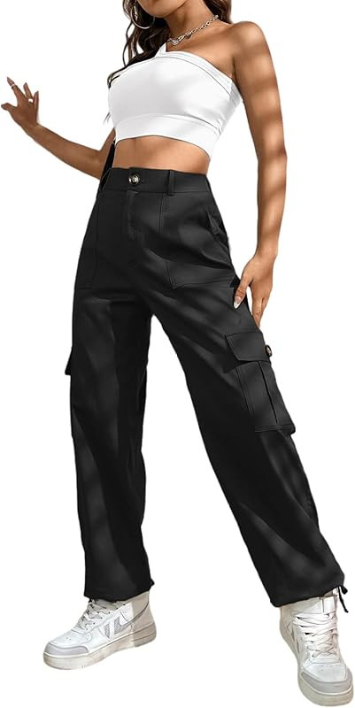 Cargo Pants for Women High Waisted Travel Tactical Streetwear Casual Pants with 6 Pockets Drawstr... | Amazon (US)