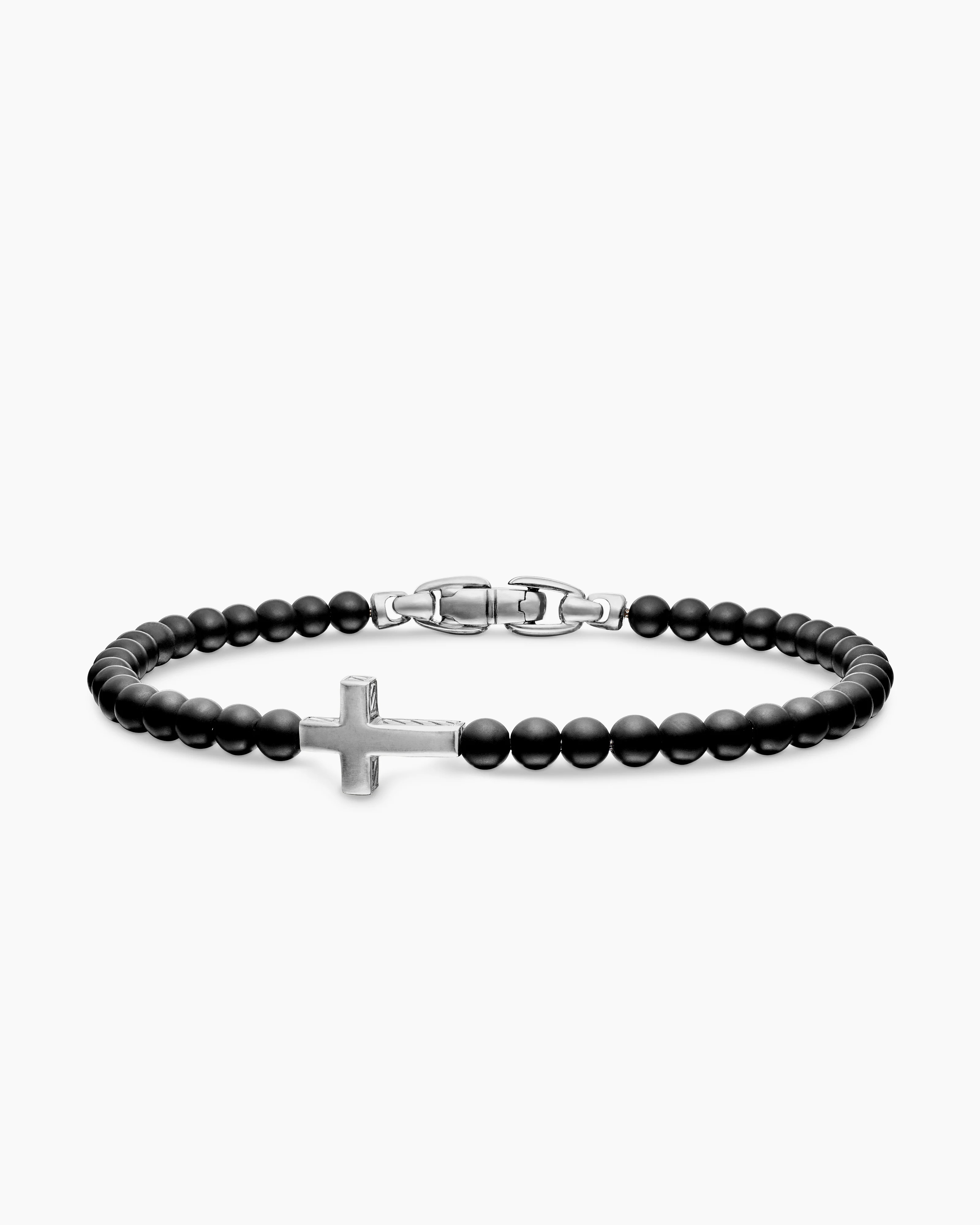 David Yurman | Spiritual Beads Cross Station Bracelet in Sterling Silver with Black Onyx, 4mm | David Yurman